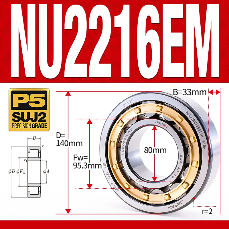 Vòng bi đũa - bạc đạn đũa trụ NU2215EM (Trục tự do - lồng cách bi Đồng - kt 75*130*31 mm)