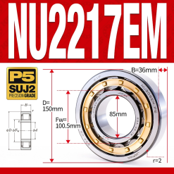 Vòng bi đũa - bạc đạn đũa trụ NU2217EM (Trục tự do - lồng cách bi Đồng - kt 85*150*36 mm)