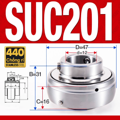 Vòng bi gối SUC201 (Inox 440C - Đường kính trong 12 mm)