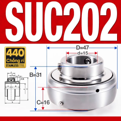 Vòng bi gối SUC202 (Inox 440C - Đường kính trong 15 mm)
