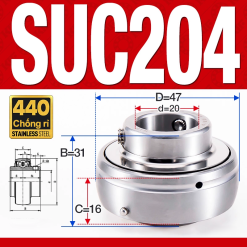 Vòng bi gối SUC204 (Inox 440C - Đường kính trong 20 mm)