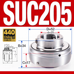 Vòng bi gối SUC205 (Inox 440C - Đường kính trong 25 mm)