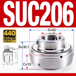Vòng bi gối SUC206 (Inox 440C - Đường kính trong 30 mm)
