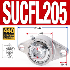 Gối đỡ vòng bi SUCFL205 (Inox 440C - Đường kính trong 25 mm)