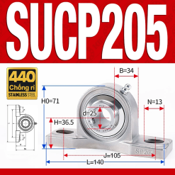 Gối đỡ vòng bi SUCP205 (Inox 440C - Đường kính trong 25 mm)