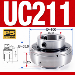 Vòng bi gối UC211 (Tiêu chuẩn - Đường kính trong 55 mm)