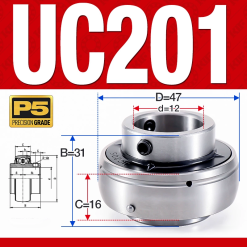 Vòng bi gối UC201 (Tiêu chuẩn - Đường kính trong 12 mm)