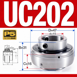 Vòng bi gối UC202 (Tiêu chuẩn - Đường kính trong 15 mm)