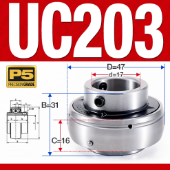 Vòng bi gối UC203 (Tiêu chuẩn - Đường kính trong 17 mm)