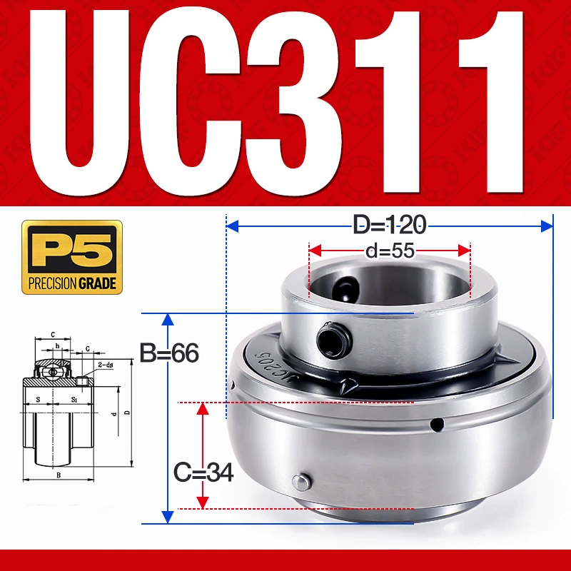 Vòng bi gối UC311 (Dày nặng - Đường kính trong 55 mm)