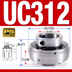 Vòng bi gối UC312 (Dày nặng - Đường kính trong 60 mm)