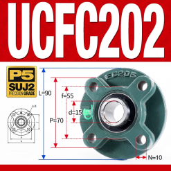 Gối đỡ vòng bi UCFC202 (Tiêu chuẩn - Đường kính trong 15 mm)
