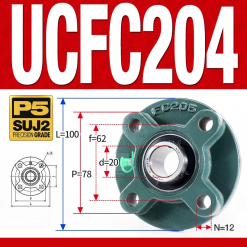 Gối đỡ vòng bi UCFC204 (Tiêu chuẩn - Đường kính trong 20 mm)