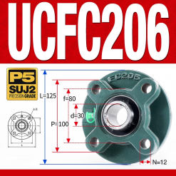 Gối đỡ vòng bi UCFC206 (Tiêu chuẩn - Đường kính trong 30 mm)