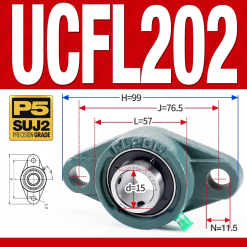 Gối đỡ vòng bi UCFL202 (Tiêu chuẩn - Đường kính trong 15 mm)