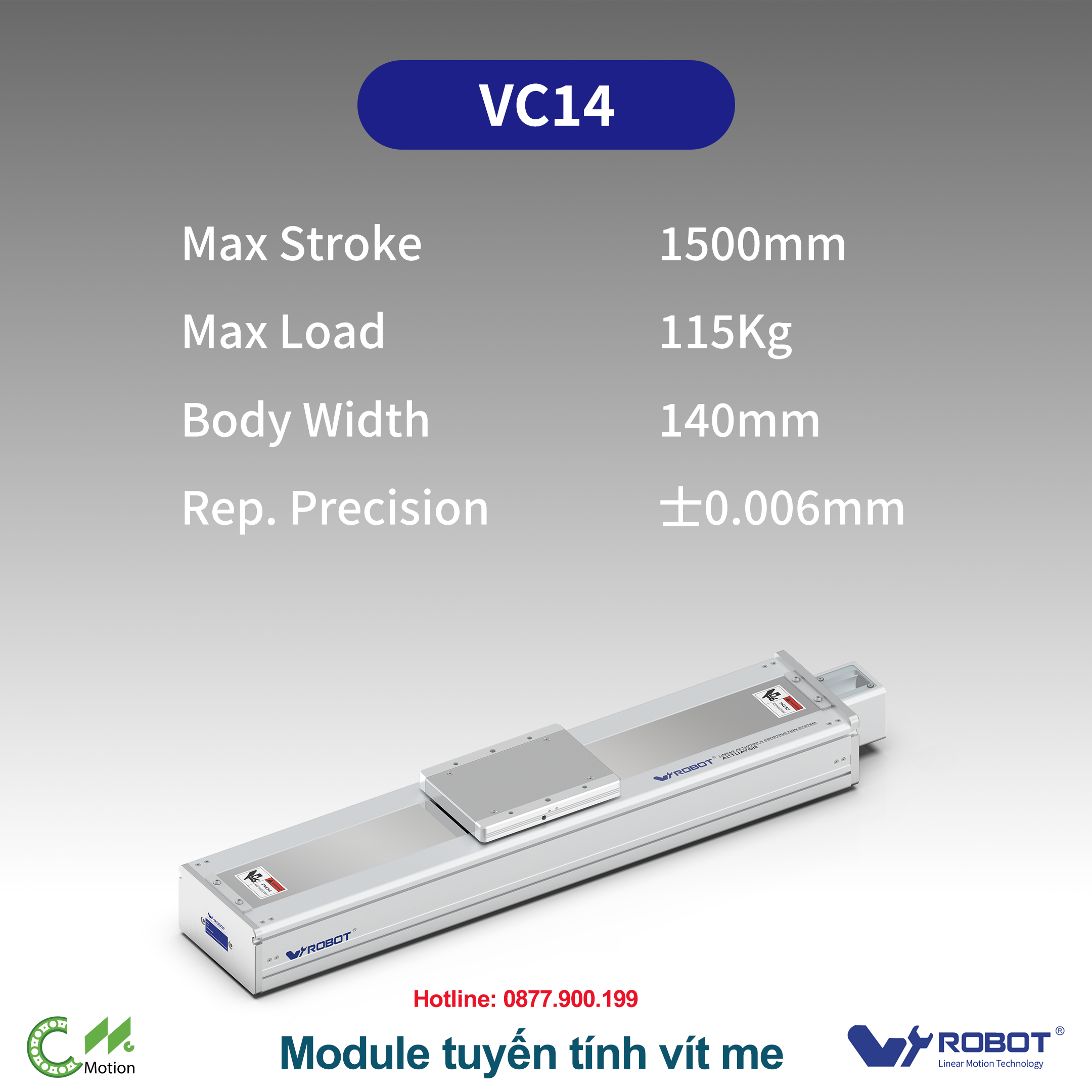 VC14 Module truyền động tuyến tính vít me Dòng VC (Chống xoắn, Tải trọng nặng)