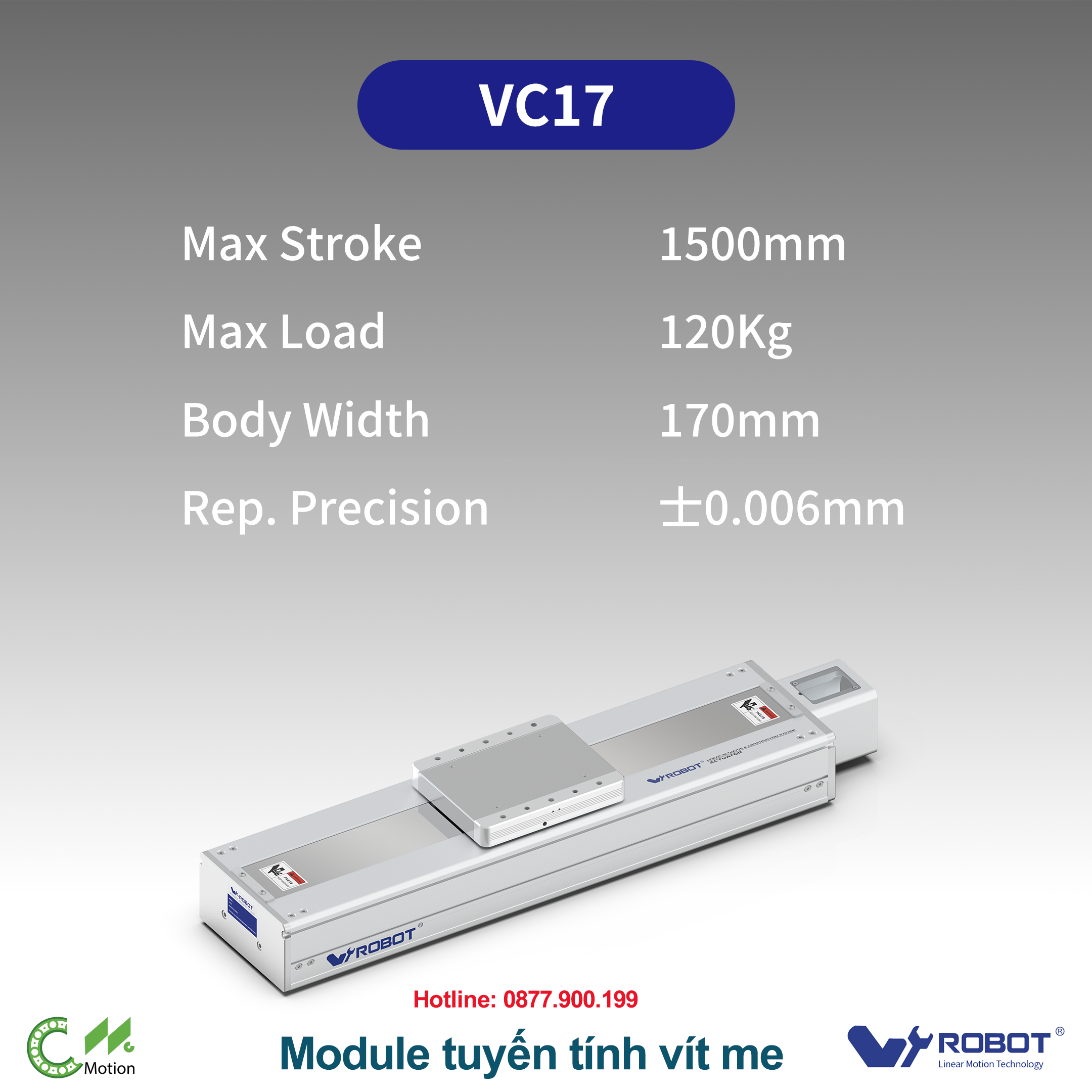 VC17 Module truyền động tuyến tính vít me Dòng VC (Chống xoắn, Tải trọng nặng)