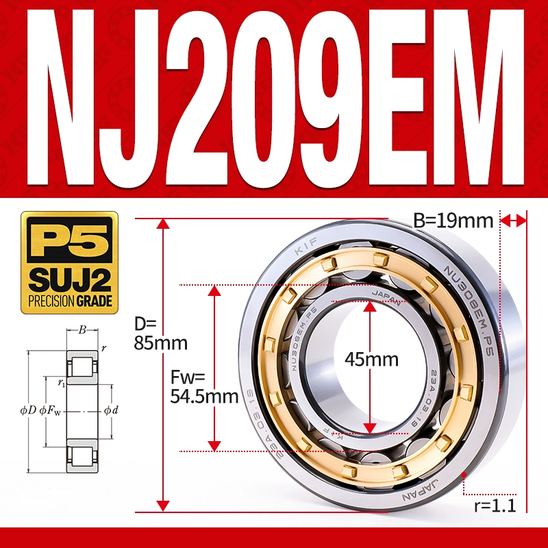 Vòng bi đũa - bạc đạn đũa trụ NJ214EM (Chặn trục 1 chiều - lồng cách bi Đồng - kt 70*125*24 mm)
