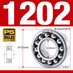 Vòng bi - bạc đạn tự lựa 1202 (Bi cầu - 2 dãy - 15*35*11 mm)