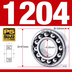 Vòng bi - bạc đạn tự lựa 1204 (Bi cầu - 2 dãy - 20*47*14 mm)