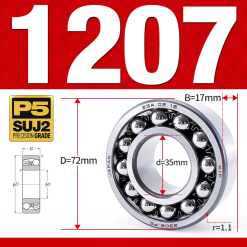 Vòng bi - bạc đạn tự lựa 1207 (Bi cầu - 2 dãy - 35*72*17 mm)