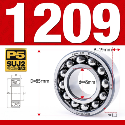 Vòng bi - bạc đạn tự lựa 1209 (Bi cầu - 2 dãy - 45*85*19 mm)