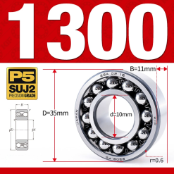 Vòng bi - bạc đạn tự lựa 1300 (Bi cầu - 2 dãy - 10*35*11 mm)