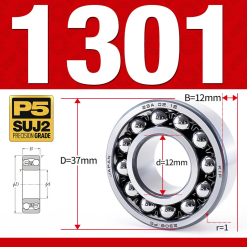 Vòng bi - bạc đạn tự lựa 1301 (Bi cầu - 2 dãy - 12*37*12 mm)