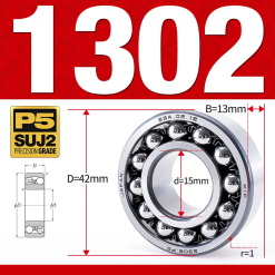 Vòng bi - bạc đạn tự lựa 1302 (Bi cầu - 2 dãy - 15*42*13 mm)