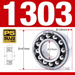 Vòng bi - bạc đạn tự lựa 1303 (Bi cầu - 2 dãy - 17*47*14 mm)