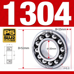 Vòng bi - bạc đạn tự lựa 1304 (Bi cầu - 2 dãy - 20*52*15 mm)