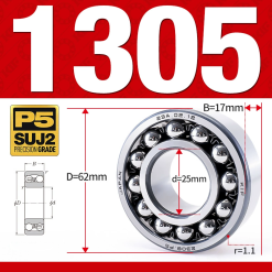 Vòng bi - bạc đạn tự lựa 1305 (Bi cầu - 2 dãy - 25*62*17 mm)