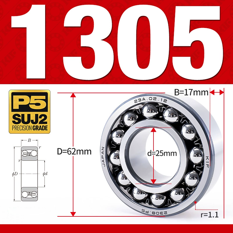 Vòng bi - bạc đạn tự lựa 1305 (Bi cầu - 2 dãy - 25*62*17 mm)