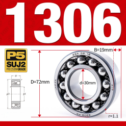 Vòng bi - bạc đạn tự lựa 1306 (Bi cầu - 2 dãy - 30*72*19 mm)