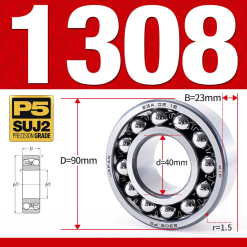 Vòng bi - bạc đạn tự lựa 1308K (Lỗ côn - 40*90*23 mm)