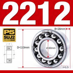 Vòng bi - bạc đạn tự lựa 2212 (Bi cầu - 2 dãy - 60*110*28 mm)