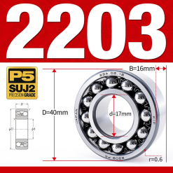Vòng bi - bạc đạn tự lựa 2203 (Bi cầu - 2 dãy - 17*40*16 mm)
