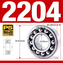 Vòng bi - bạc đạn tự lựa 2204 (Bi cầu - 2 dãy - 20*47*18 mm)
