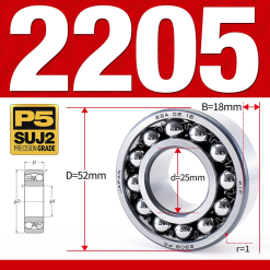 Vòng bi - bạc đạn tự lựa 2205 (Bi cầu - 2 dãy - 25*52*18 mm)