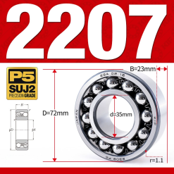 Vòng bi - bạc đạn tự lựa 2207 (Bi cầu - 2 dãy - 35*72*23 mm)