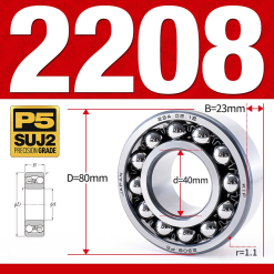 Vòng bi - bạc đạn tự lựa 2208 (Bi cầu - 2 dãy - 40*80*23 mm)