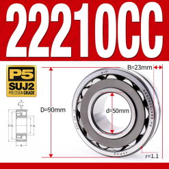 Vòng bi cà na tự lựa 2 dãy - bạc đạn cà na 22210CC/W33 (Có rãnh bôi trơn - lồng cách bi Thép - kt 50*90*23 mm)