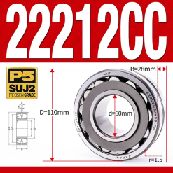 Vòng bi cà na tự lựa 2 dãy - bạc đạn cà na 22212CC/W33 (Có rãnh bôi trơn - lồng cách bi Thép - kt 60*110*28 mm)