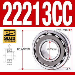 Vòng bi cà na tự lựa 2 dãy - bạc đạn cà na 22213CC/W33 (Có rãnh bôi trơn - lồng cách bi Thép - kt 65*120*31 mm)