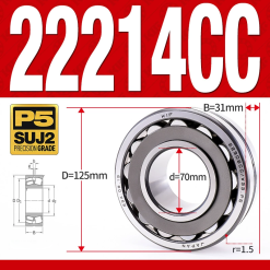 Vòng bi cà na tự lựa 2 dãy - bạc đạn cà na 22214CC/W33 (Có rãnh bôi trơn - lồng cách bi Thép - kt 70*125*31 mm)