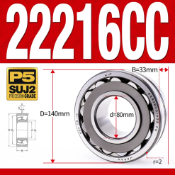 Vòng bi cà na tự lựa 2 dãy - bạc đạn cà na 22216CC/W33 (Có rãnh bôi trơn - lồng cách bi Thép - kt 80*140*33 mm)