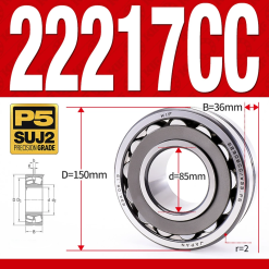 Vòng bi cà na tự lựa 2 dãy - bạc đạn cà na 22217CC/W33 (Có rãnh bôi trơn - lồng cách bi Thép - kt 85*150*36 mm)