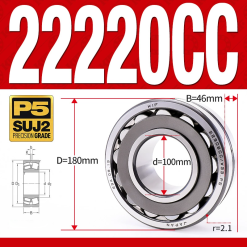 Vòng bi cà na tự lựa 2 dãy - bạc đạn cà na 22220CC/W33 (Có rãnh bôi trơn - lồng cách bi Thép - kt 00*180*46 mm)