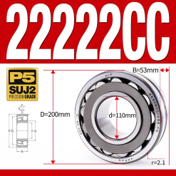 Vòng bi cà na tự lựa 2 dãy - bạc đạn cà na 22222CC/W33 (Có rãnh bôi trơn - lồng cách bi Thép - kt 10*200*53 mm)