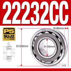Vòng bi cà na tự lựa 2 dãy - bạc đạn cà na 22232CC/W33 (Có rãnh bôi trơn - lồng cách bi Thép - kt 60*290*80 mm)
